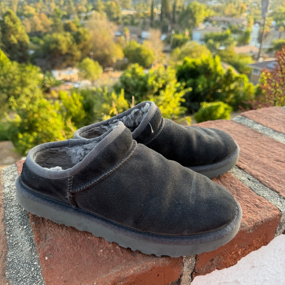 UGG Classic Slipper Dark Grey Suede Sheepskin Lining Womens 9 G1JMD6T